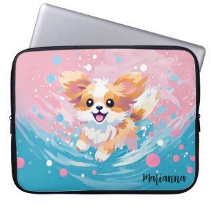 Housse Pour Ordinateur Portable Coupe Papillon Joueuse : Tache de rose et de bleu