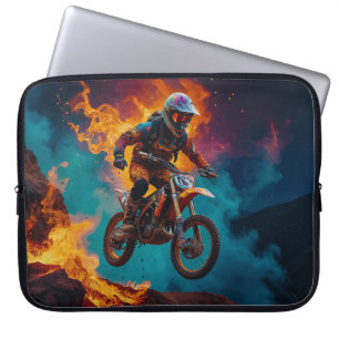 Housse Pour Ordinateur Portable Coureur de Motocross et Éruption Volcanique