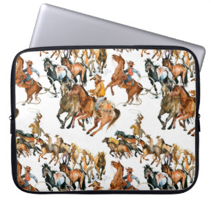 Housse Pour Ordinateur Portable Courir des chevaux sans couture motif. Cowboy amér