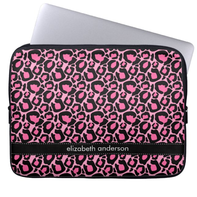 Housse Pour Ordinateur Portable Coutume rose de motif de léopard (Devant)