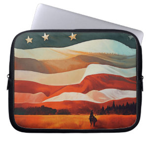 Housse Pour Ordinateur Portable Cowboy à cheval dans le coucher du soleil du drape