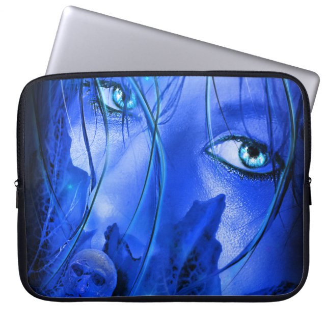 HOUSSE POUR ORDINATEUR PORTABLE CRAINTE FILLE BLEUE AVEC HABIL (Devant)