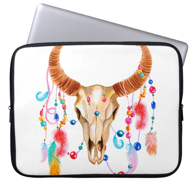 Housse Pour Ordinateur Portable Crâne aquarelle en blanc (Devant)