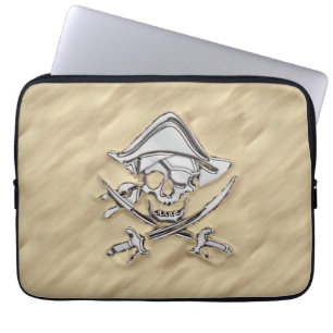 Housse Pour Ordinateur Portable Crâne de pirate argenté sur la plage