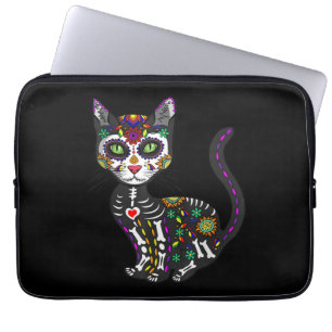 Housse Pour Ordinateur Portable Crâne de Sucre Chat Mexicain Halloween Jour des Mo