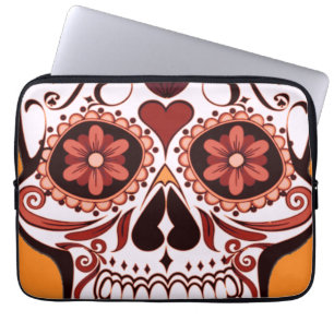 Housse Pour Ordinateur Portable Crâne de sucre floral Art du Jour des Morts