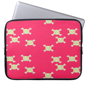 Housse Pour Ordinateur Portable crâne et os verts