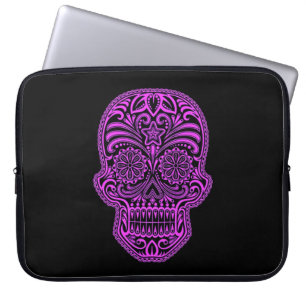 Housse Pour Ordinateur Portable Crâne pourpre et noir décoratif de sucre