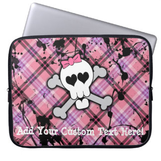 Housse Pour Ordinateur Portable Crâne rose et os croisés avec les coeurs et l'arc