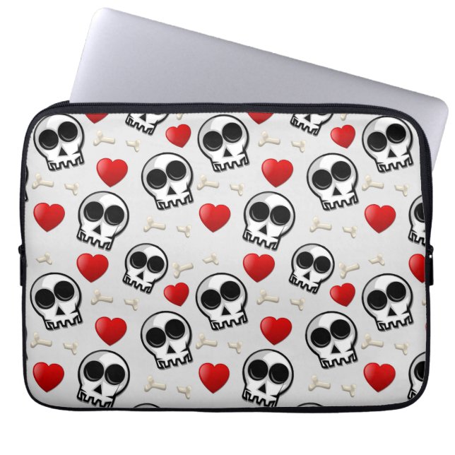 Housse Pour Ordinateur Portable Crânes et Coeurs rouges Motif Halloween (Devant)