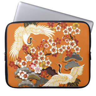 Housse Pour Ordinateur Portable CRANES ET SAKURA DE COULEUR. Coloré floral transpa