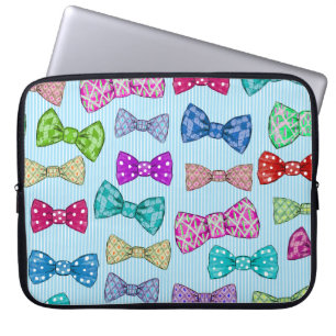 Housse Pour Ordinateur Portable Cravate de cabot, rayures bleues, aquarelle.