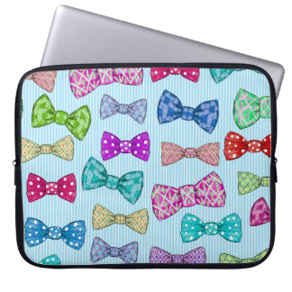 Housse Pour Ordinateur Portable Cravate de cabot, rayures bleues, aquarelle.