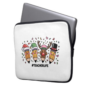 Housse Pour Ordinateur Portable Crayons de Noël Enseignant Vie d'enseignant Joyeux