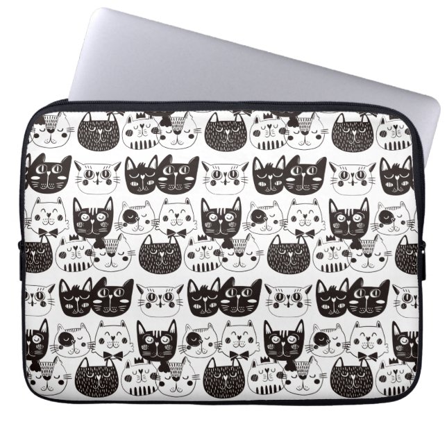 Housse Pour Ordinateur Portable Crazy Cat Faces Pattern (Devant)