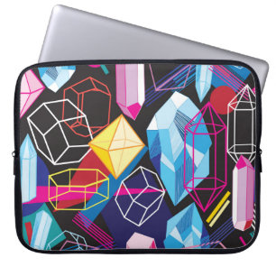 Housse Pour Ordinateur Portable Cristaux colorés, abstrait foncé arrière - plan