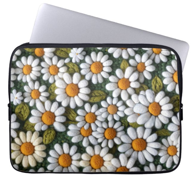 Housse Pour Ordinateur Portable Crochet White Daisies Spring Wildflowers (Devant)