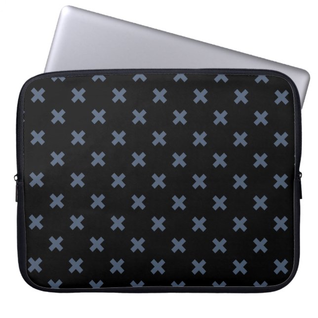 Housse Pour Ordinateur Portable Crochets bleu-gris sur noir (Devant)