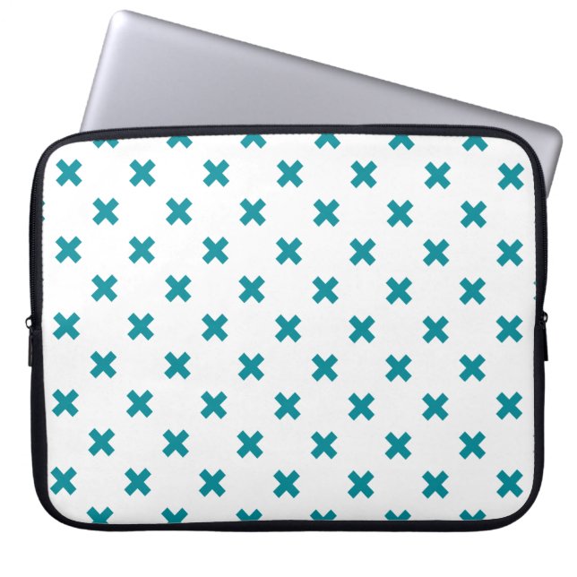 Housse Pour Ordinateur Portable Crochets turquoises sur blanc (Devant)