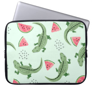 Housse Pour Ordinateur Portable Crocodile Watermelon, Motif Vintage Abstrait.