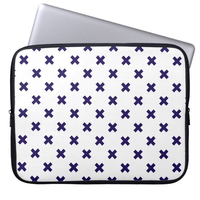 Housse Pour Ordinateur Portable Croix bleu marine sur blanc (Devant)