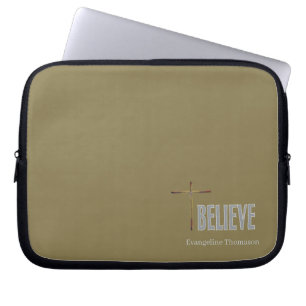Housse Pour Ordinateur Portable Croix Chrétienne Believe Nom Personnalisé Femme Or