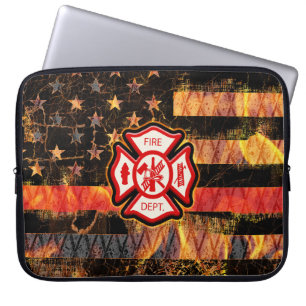 Housse Pour Ordinateur Portable Croix et flammes des pompiers