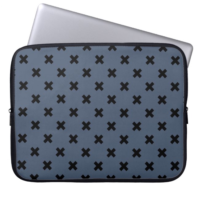 Housse Pour Ordinateur Portable Croix noire coutures sur bleu-gris (Devant)