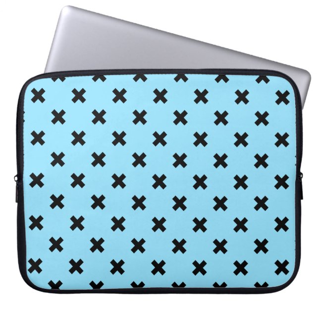 Housse Pour Ordinateur Portable Croix noire sur le bleu bébé (Devant)