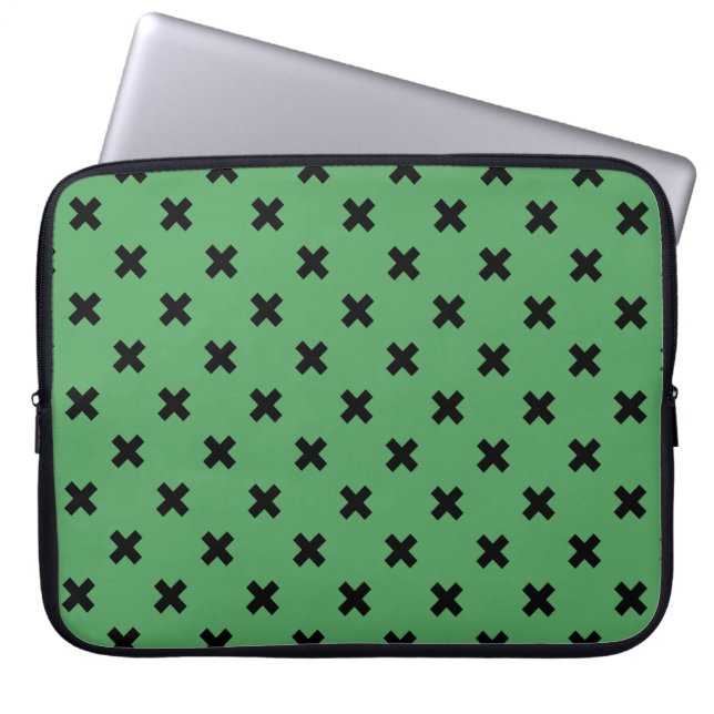 Housse Pour Ordinateur Portable Croix noire sur le vert (Devant)