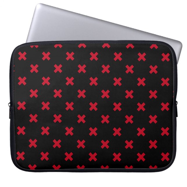 Housse Pour Ordinateur Portable Croix rouge coutures sur noir (Devant)