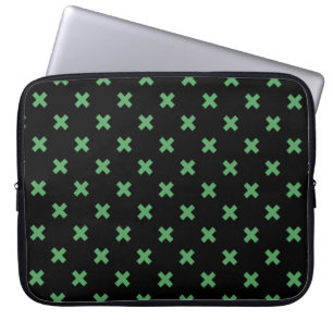 Housse Pour Ordinateur Portable Croix verte coutures sur noir