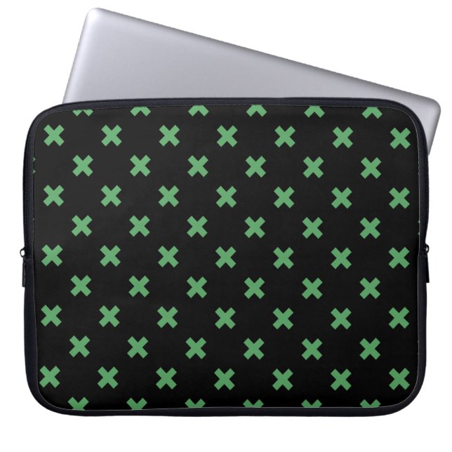 Housse Pour Ordinateur Portable Croix verte coutures sur noir (Devant)