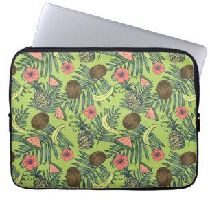 Housse Pour Ordinateur Portable Croquis de fruit tropical sur le motif vert