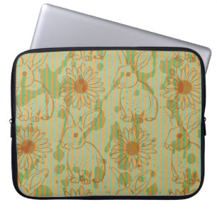 Housse Pour Ordinateur Portable Croquis lapin et camomille, patte vintage transpar