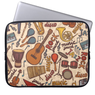 Housse Pour Ordinateur Portable Croquis Musical : Colorful Vintage sans couture.