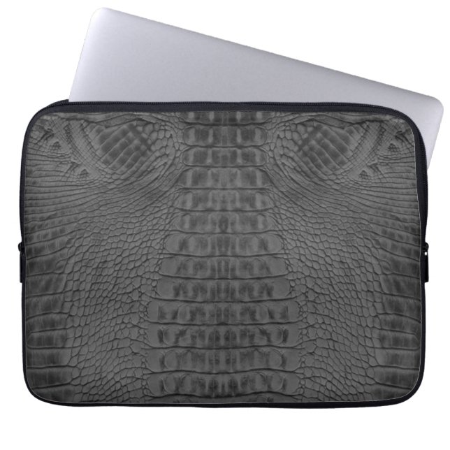Housse Pour Ordinateur Portable Cuir de crocodile noir (Devant)