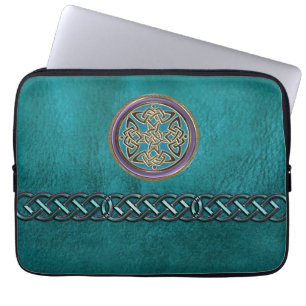 Housse Pour Ordinateur Portable Cuir turquoise de Faux avec la douille celtique