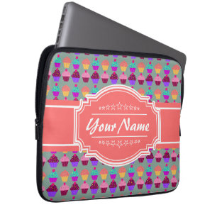 Housse Pour Ordinateur Portable Cupcake Motif Coral Nom personnalisé