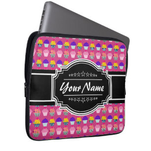Housse Pour Ordinateur Portable Cupcake Motif Noir Nom personnalisé