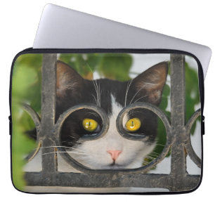 Housse Pour Ordinateur Portable Curieux Chat avec cadre Spectacles Photo amusante