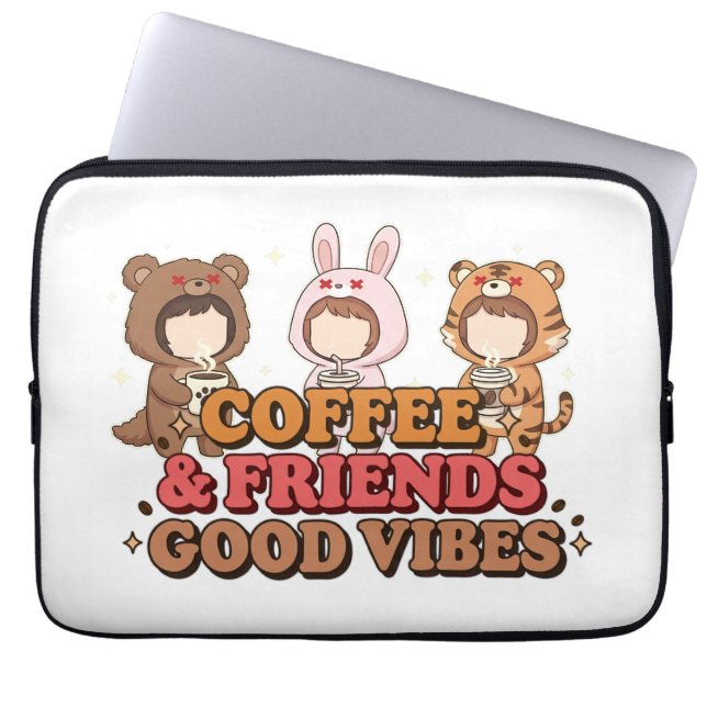 Housse Pour Ordinateur Portable Cute Animal Friends Coffee Lovers (Devant)