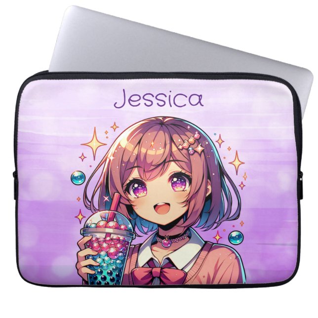 Housse Pour Ordinateur Portable Cute Anime Girl Holding Bubble Tea Personnalisé (Devant)