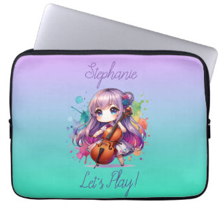 Housse Pour Ordinateur Portable Cute Anime Girl Jouer Joueur Cello Personnalisé