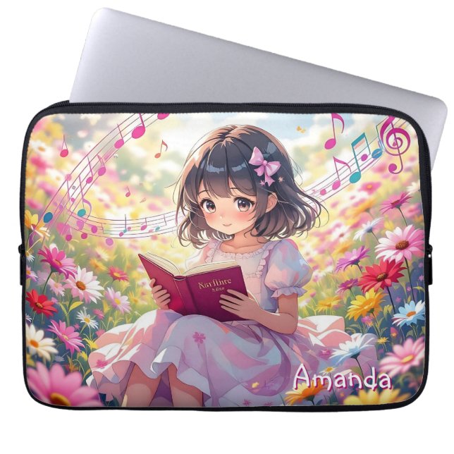 Housse Pour Ordinateur Portable Cute Anime Girl Reading a Book Personalized (Devant)