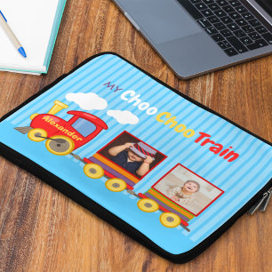 Housse Pour Ordinateur Portable Cute Blue Stripes Motif Toy Train Boys Anniversair