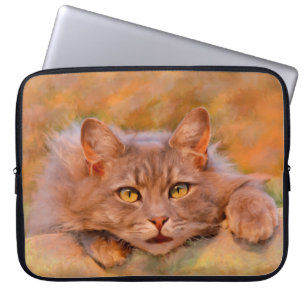 Housse Pour Ordinateur Portable Cute Brown Chat Aquarelle Huile peinture