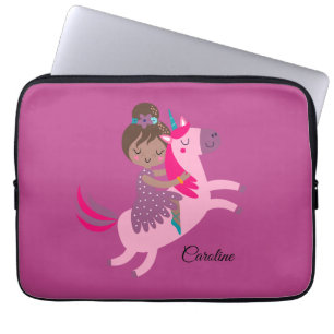 Housse Pour Ordinateur Portable Cute Brunette Haired Girl équitation sur une licor