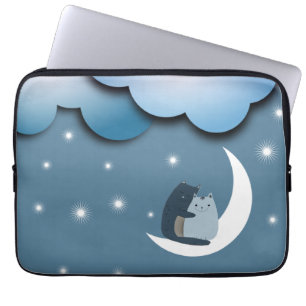 Housse Pour Ordinateur Portable Cute Cats Cuddling on the Moon Art