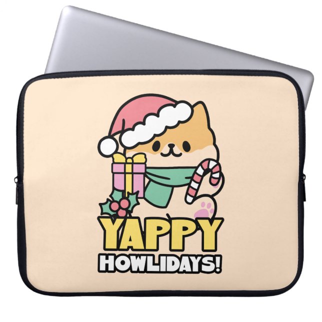 Housse Pour Ordinateur Portable Cute Christmas Dog - Yappy Howlidays  (Devant)